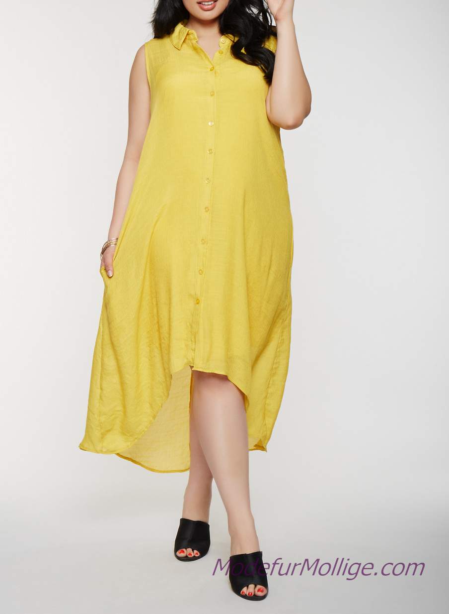 Gelb Shirt Kleider Große Größe buttonfront Vokuhila Kleid