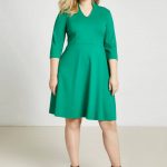 Große Größen A-Line Kleid mit V-Ausschnitt grün